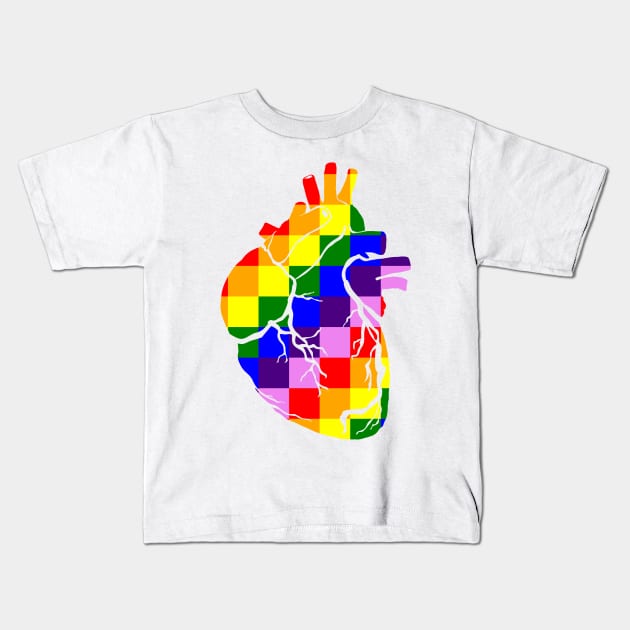 Rainbow check heart Kids T-Shirt by Bun Art Store